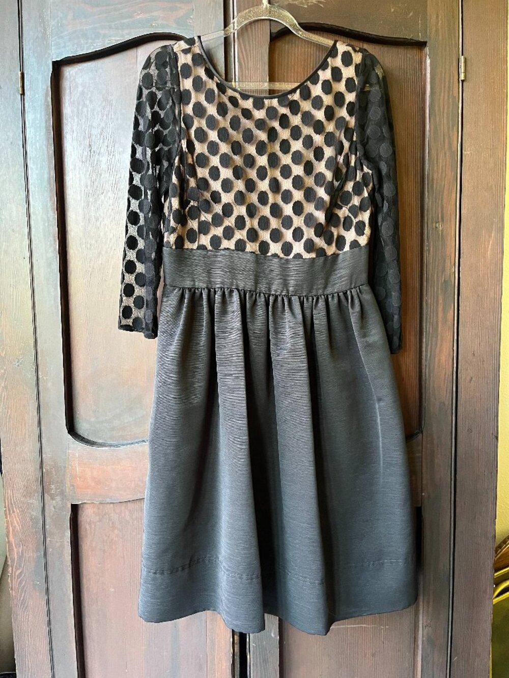 LBD Eliza J Dot Mesh Cocktail Dress Black Fit and Flare with Pockets
